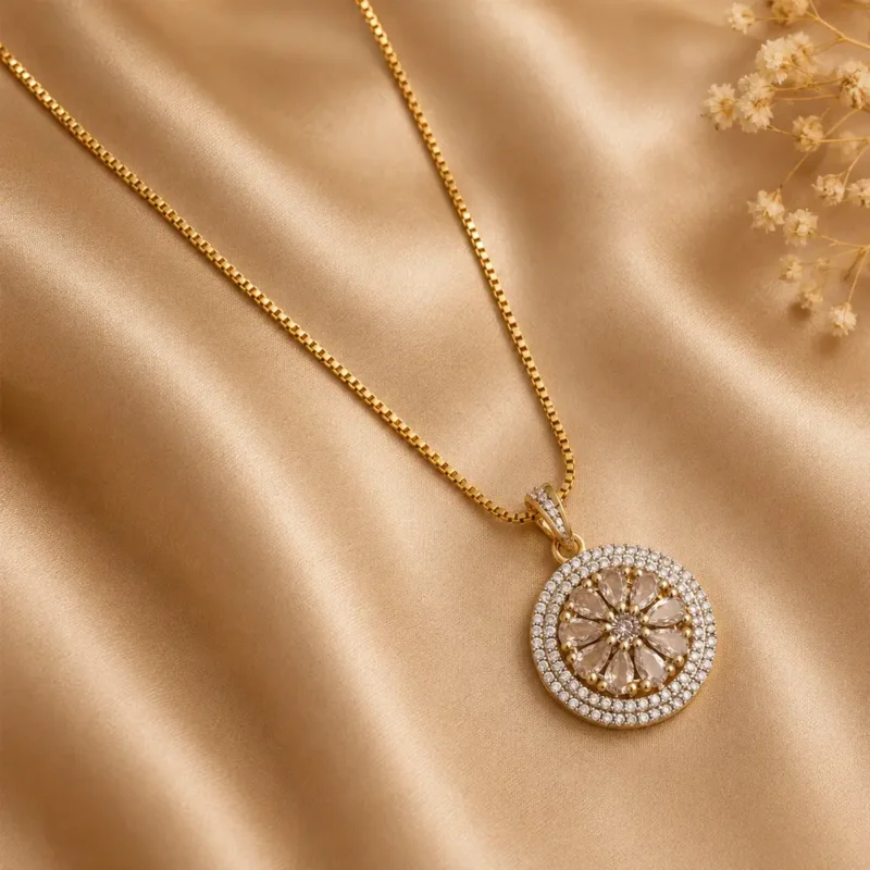 Vaidehi Pendant Set luxury gift set for her with floral pendant and stud earrings